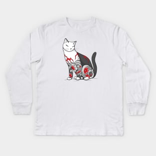 Cat in Cherry Blossom Tattoo Kids Long Sleeve T-Shirt